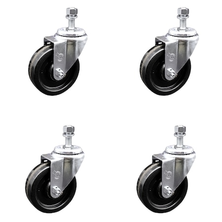 Service Caster 4 Inch SS Phenolic Wheel Swivel 10mm Threaded Stem Caster Set SCC-SSTS20S414-PHS-M1015-4